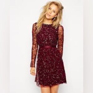 Burgundy crystal and sequin tulle dress NWOT
